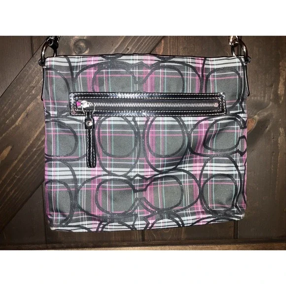 Coach Purse Poppy‎ Plaid Berry Pink Purple Black Glittery - Picture 3 of 7
